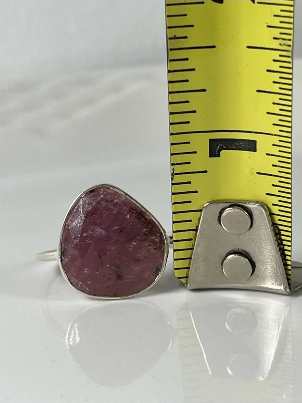 Solid Sterling Silver 925 Ruby Corundum Gemstone Flat Stacker Ring Size 11.5
